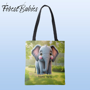 Bolsa Tote Gráfico de Cartoons de Animais Criados com Elefant
