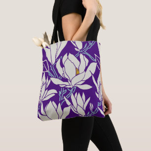 Bolsa Tote gráfico de Magnólia em padrão violeta