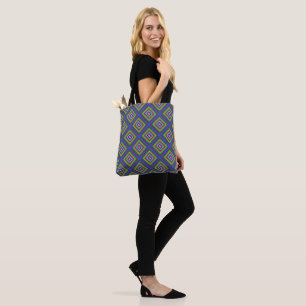 Bolsa Tote Gráfico de padrão geométrico quadrado colorido mod