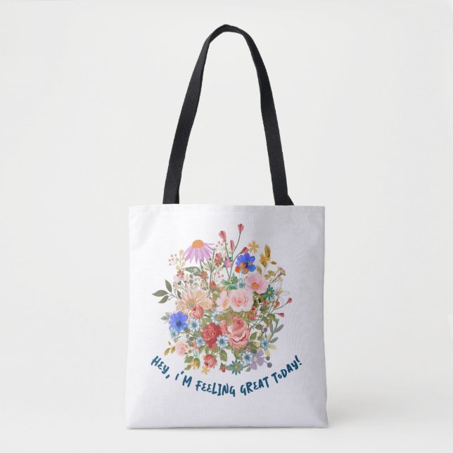 Bolsa Tote Gráfico Floral & Slogan (Frente)