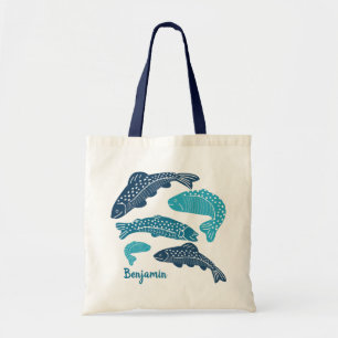 Bolsa Tote Gráfico Personalizado de Peixe de Truta Azul