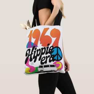 Bolsa Tote Gráfico Retro da Era Hippie de 1969 com Símbolo da