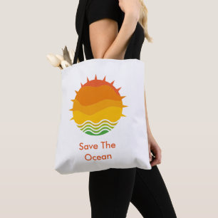 Bolsa Tote Gráficos Vintage Retro do Sol e Ondas do Mar
