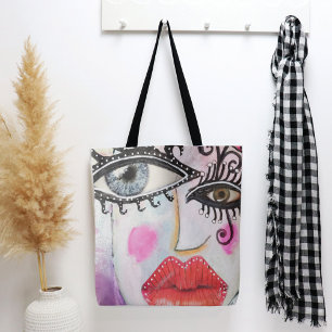 Bolsa Tote Grafite De Arte De Colagem Quirky Bold Olhos Lábio