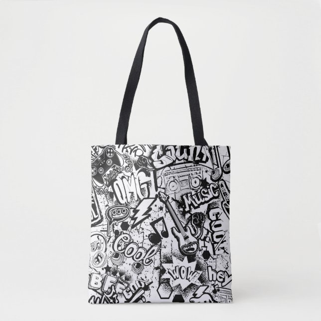 Bolsa Tote grafite história em quadrinhos preto e branco sem  (Frente)
