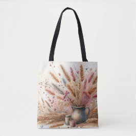 Bolsa Tote Grama das Pampas Floral Boho Moderno para Outono 