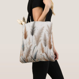 Bolsa Tote Grama das Pampas Floral Boho Moderno para Outono 