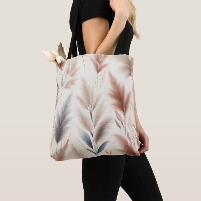 Bolsa Tote Grama das Pampas Floral Boho Moderno para Outono  (Close Up)