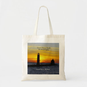 Bolsa Tote Grand Haven South Pierhead Lights pôr do sol na b