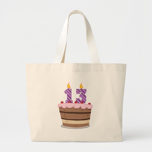 Bolsa Tote Grande 13 anos de idade no Bolo de Aniversário (Frente)