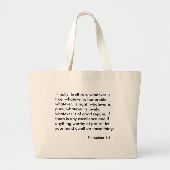 Bolsa Tote Grande 4:8 dos Philippians (Frente)