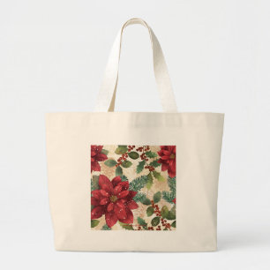 Bolsa Tote Grande 50 Retro Poinsettia Red Green Creme