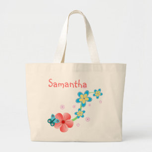Bolsa Tote Grande A borboleta em cor-de-rosa e no azul floresce a