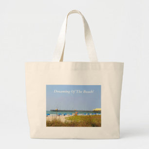 Bolsa Tote Grande A cena da praia com cais diz a "beleza e a praia!
