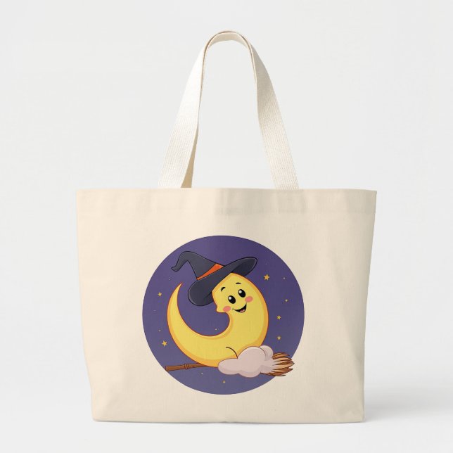 Bolsa Tote Grande A lua veste chapéu de bruxa (Frente)