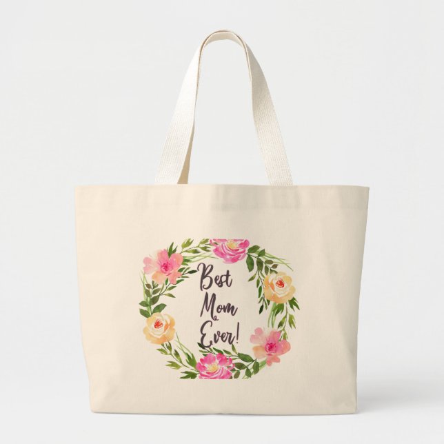 Bolsa Tote Grande A Melhor Mãe Alguma Vez Floral! (Frente)