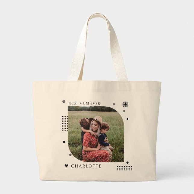 Bolsa Tote Grande A melhor Mãe de sempre da tendência de fotos moder (Frente)