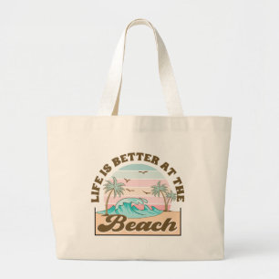 Bolsa Tote Grande A vida é melhor na praia Verão Tropical