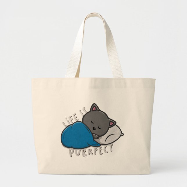 Bolsa Tote Grande A vida é perfeita - Gato adormecido (Frente)