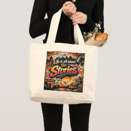 Bolsa Tote Grande "A vida é sobre as Histórias"