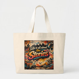 Bolsa Tote Grande "A vida é sobre as Histórias"