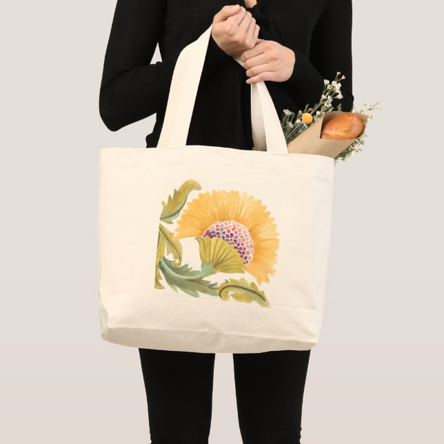 Bolsa Tote Grande Abbey Floral Azulejos - Amarelo (Frente (produto))