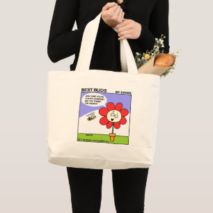 Bolsa Tote Grande Abelha engraçada e arte vermelha grande dos