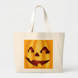 Bolsa Tote Grande Abóbora esculpida sorrindo design de Halloween