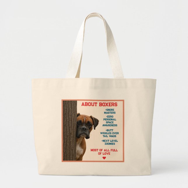 Bolsa Tote Grande About Boxers Funny & Loving Boxer Dog Quote Design (Frente)