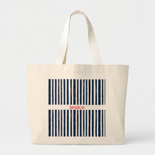 Bolsa Tote Grande Abstrack marinho Strips Sem Olhos (Frente)