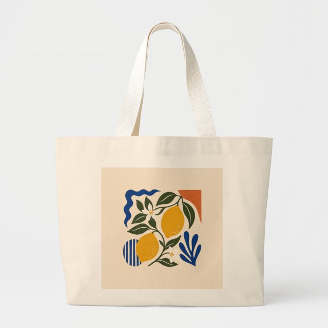 Bolsa Tote Grande Abstract Lemon Fruit Botanical Pattern Elegant Tot (Frente)