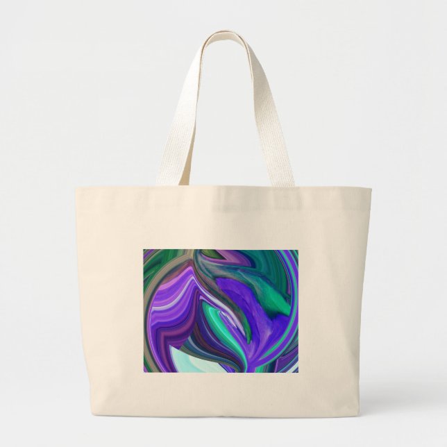Bolsa Tote Grande Abstrato Art Purple N Tea Folha (Frente)