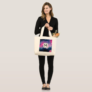 Bolsa Tote Grande Abstrato cor-de-rosa & azul da galáxia & das