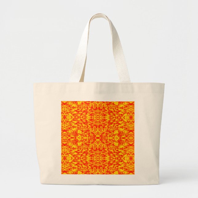 Bolsa Tote Grande Abstrato Fractal Em Vermelho E Laranja (Frente)