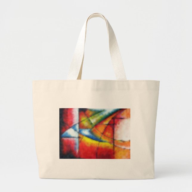Bolsa Tote Grande abstrato pintando vermelho amarelo azul (Frente)