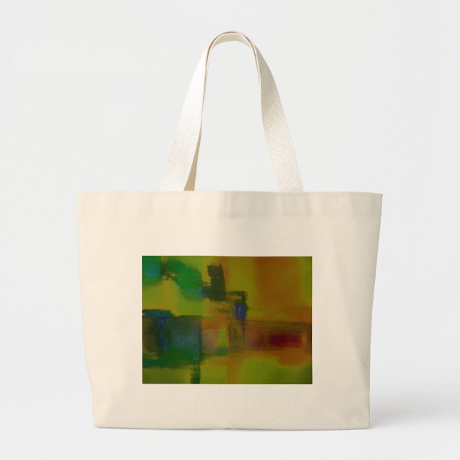 Bolsa Tote Grande Abstrato Verde Moderno Amarelo (Frente)