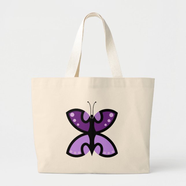 Bolsa Tote Grande Acento Gráfico de Borboleta Roxa Moderna Fofa (Frente)