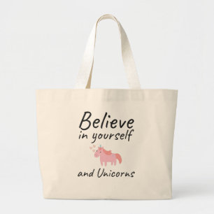 Bolsa Tote Grande Acredite Em Si Mesmo E Unicórnios Citação Positiva