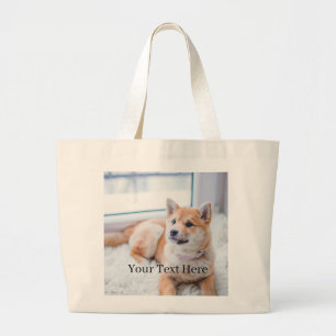 Bolsa Tote Grande Adicione sua foto e texto personalizado em 2 lados