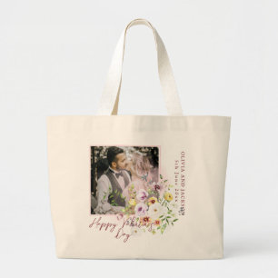 Bolsa Tote Grande Adicione sua própria foto personalizada Feliz Dia