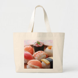 Bolsa Tote Grande Adorable Sushi Selection on Wooden Plate Tote