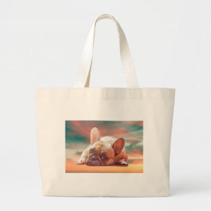 Bolsa Tote Grande Adorável Pintura em Aquarela de Bulldog Francês