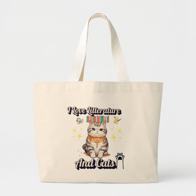 Bolsa Tote Grande Adoro Literatura e Gatos Design (Frente)