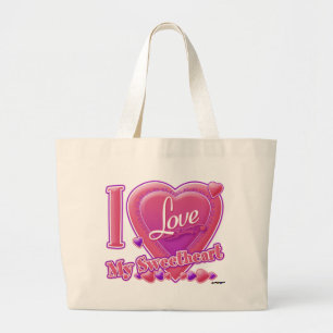 Bolsa Tote Grande Adoro o meu querido rosa/roxo - coração