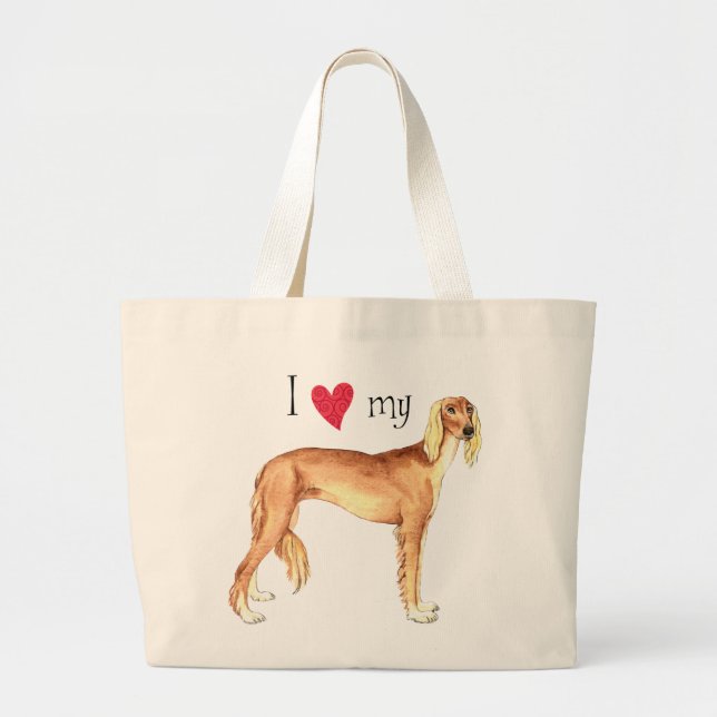 Bolsa Tote Grande Adoro o meu Saluki (Frente)