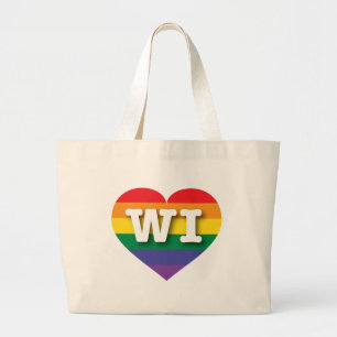 Bolsa Tote Grande Adoro Wisconsin Rainbow Heart
