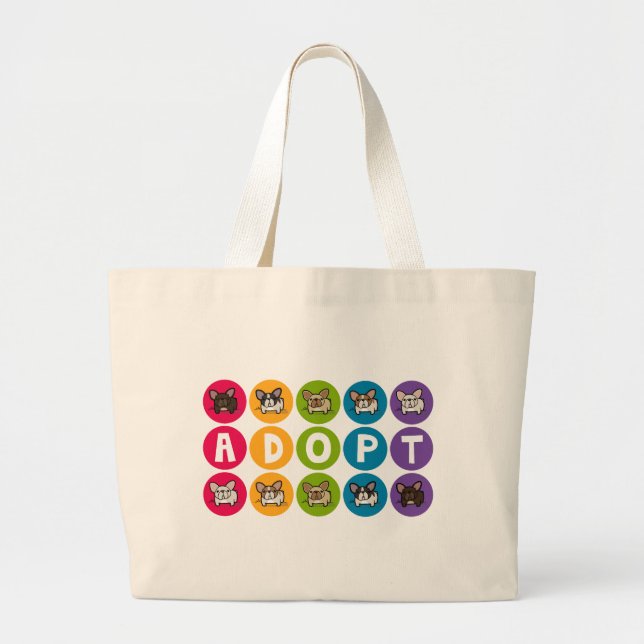 Bolsa Tote Grande Adote o arco-íris Frenchie (Frente)