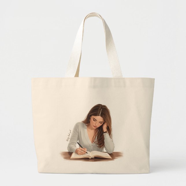 Bolsa Tote Grande Aesthetic Woman Writing Illustration Tote Bag (Frente)