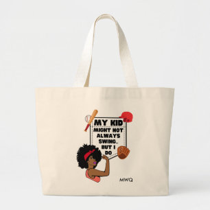 Bolsa Tote Grande Afro Baseball Mãe, meu filho pode nem sempre tocar