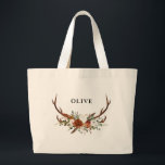 Bolsa Tote Grande aguarela veado floral terracota moderno elegante<br><div class="desc">Saco de mão moderno elegante tradicional rústico veado floral script moderno belo presente de festa. Parte de uma coleção elegante natural,  terracota,  preta e verde sálvia.</div>